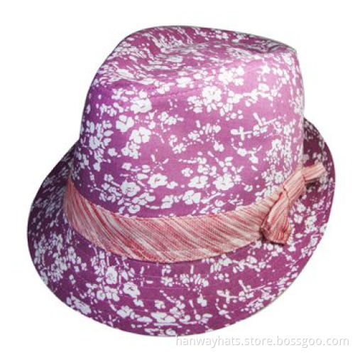 Girls' Fedora Hat with Stripe Hat Band and Bow Trim